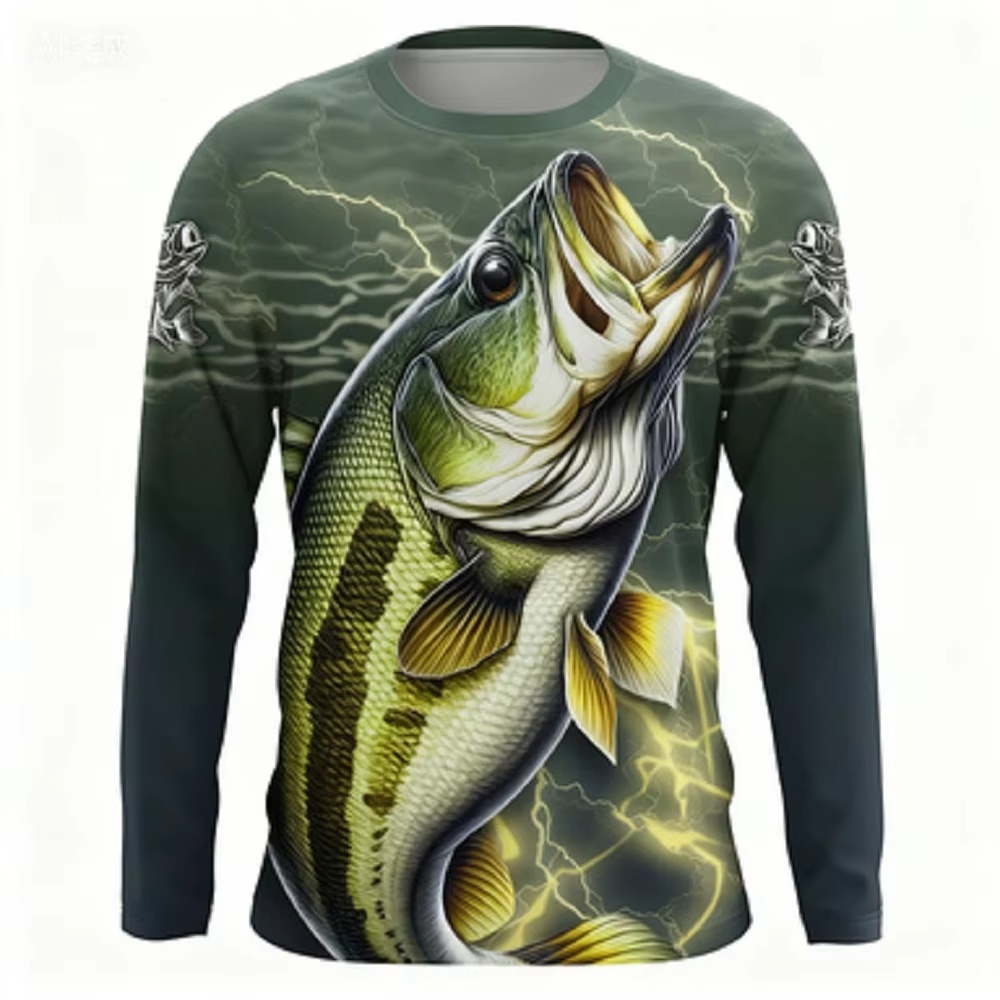 Men'S Fashion T Shirts - Fashionable Bass Pattern Crew Neck Long