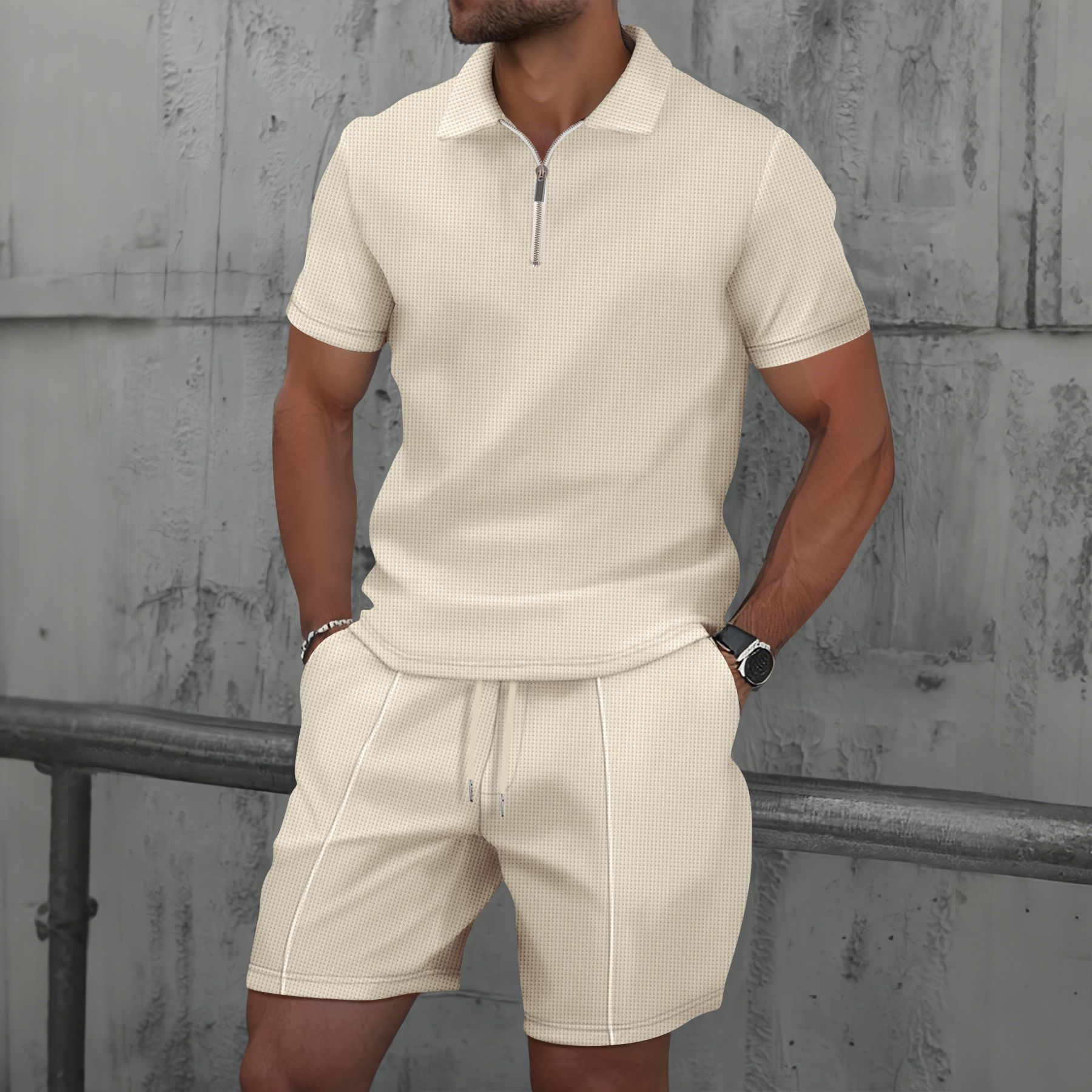 Men'S Fashion Polo - Men Waffle Quick Dry 2 Piece