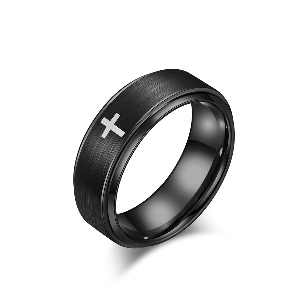 Men'S Fashion Easter - 8mm Cross Ring for Men, Tungsten