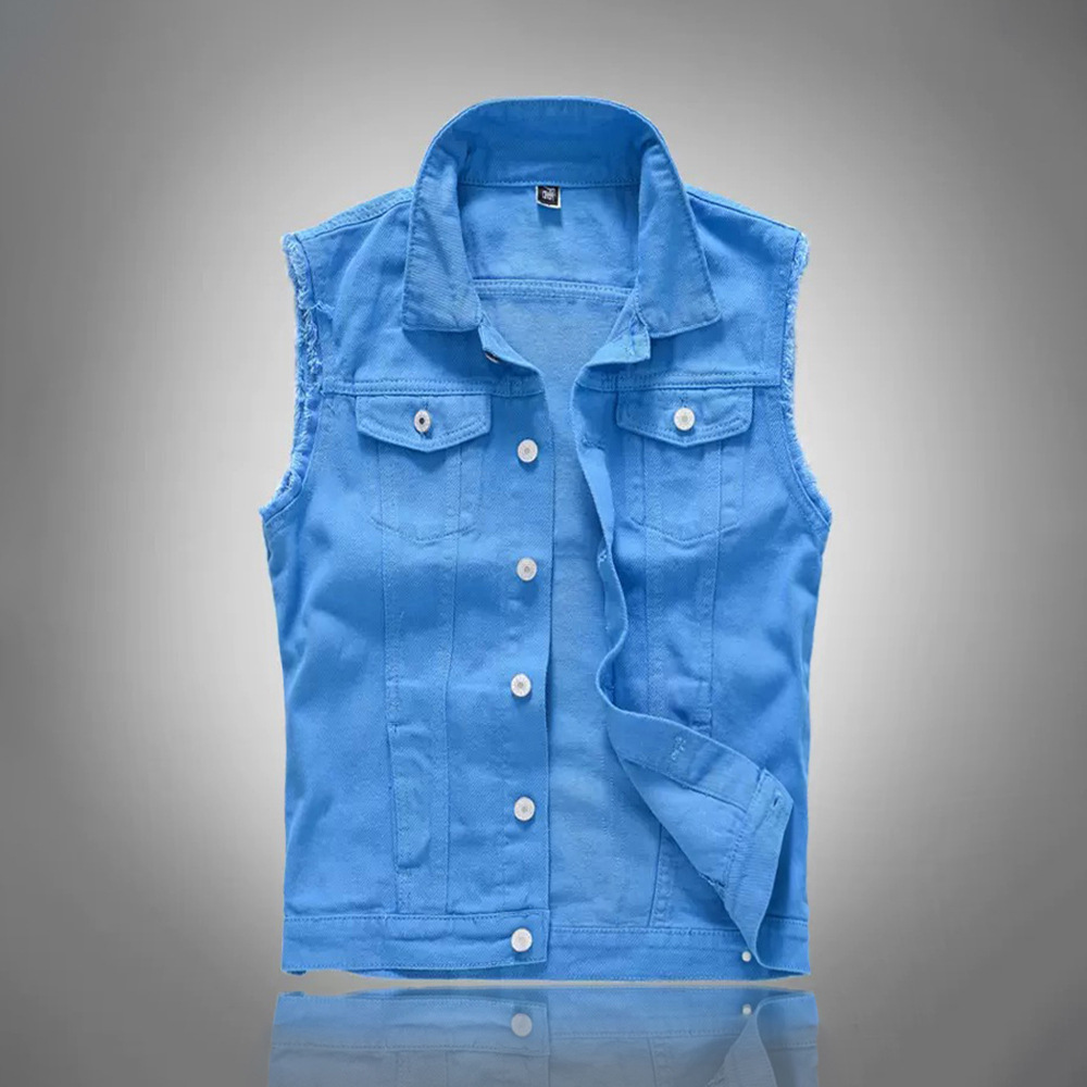 Men'S Fashion Vest With Jeans - New Fashion Men Blue Casual Denim