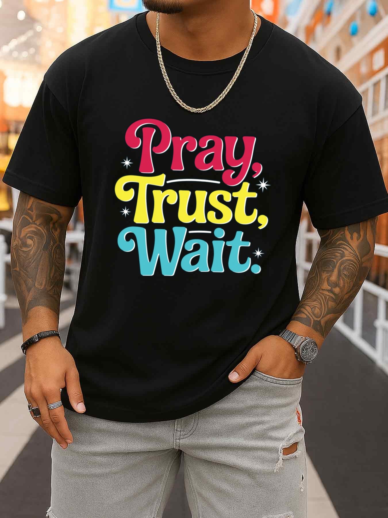 Men'S Fashion Easter - Pray, Trust, Wait T-Shirt Men's Black