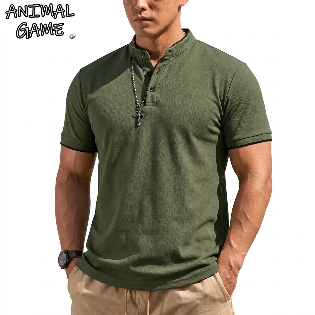 Men'S Fashion Polo - Summer Short Sleeve Henley Shirt Men