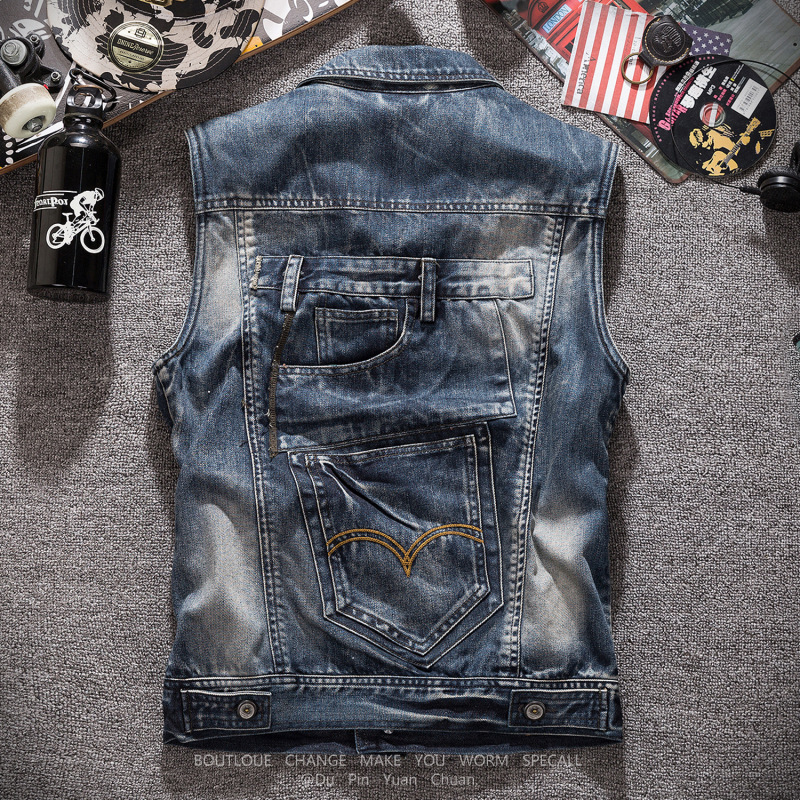 Men'S Fashion Vest With Jeans - Fashion Jean Waistcoat Motorcycle Denim Vest