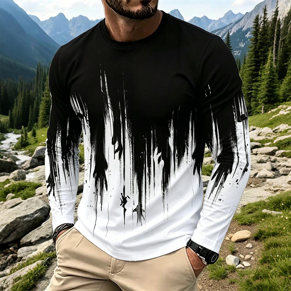 Men'S Fashion T Shirts - Men's Gradient Ink Splash Long Sleeve