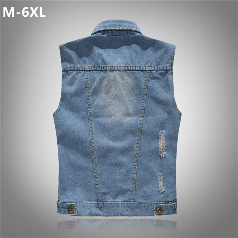 Ripped Denim Waistcoat Men Kor - Men'S Fashion Vest With Jeans ulasan dan harga