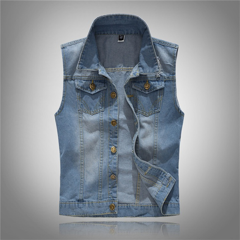 Ripped Denim Waistcoat Men Kor - Men'S Fashion Vest With Jeans ulasan dan harga