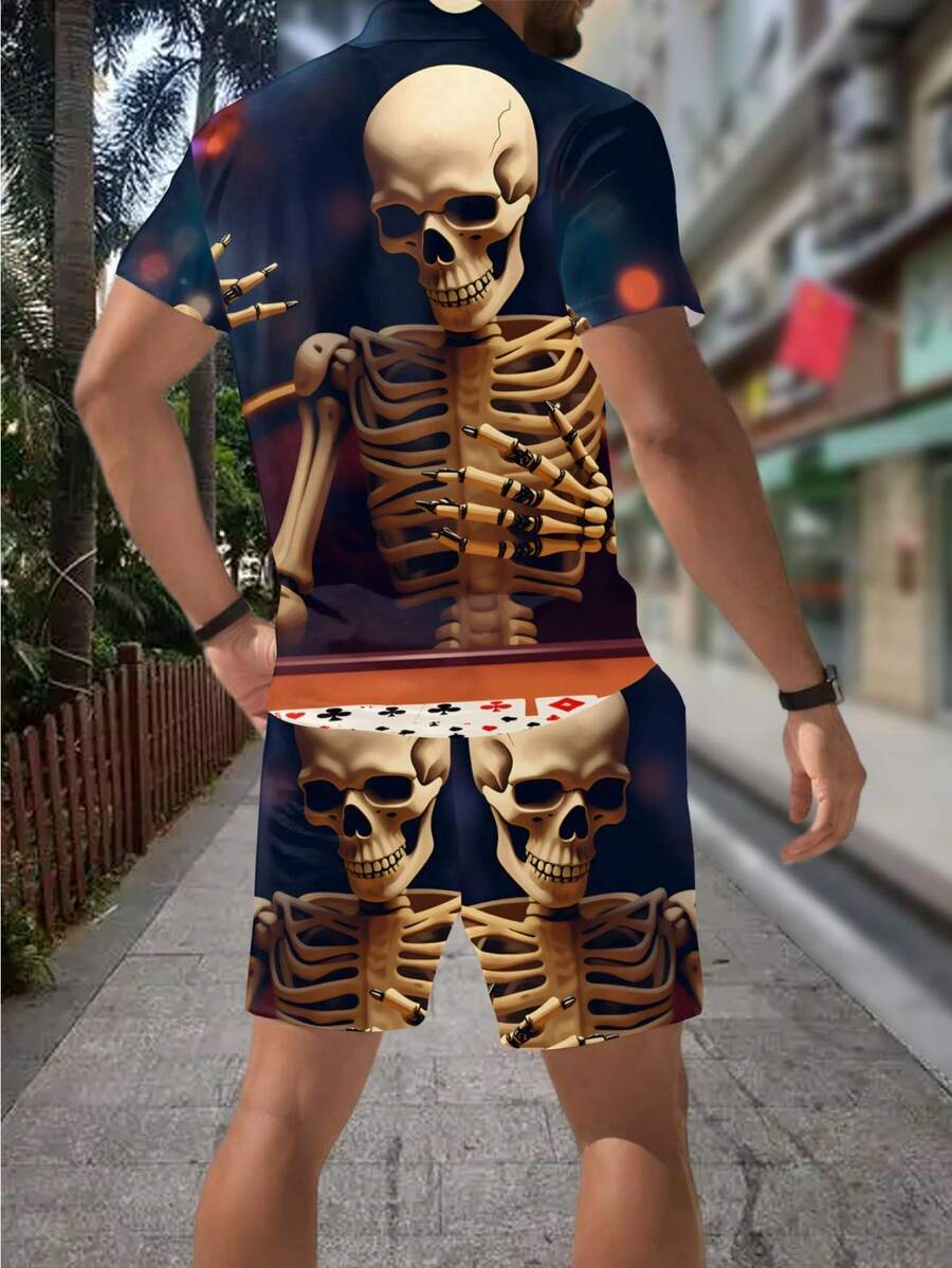 3D Skull Skeleton Bullet Print - Men'S Fashion Polo ulasan dan harga
