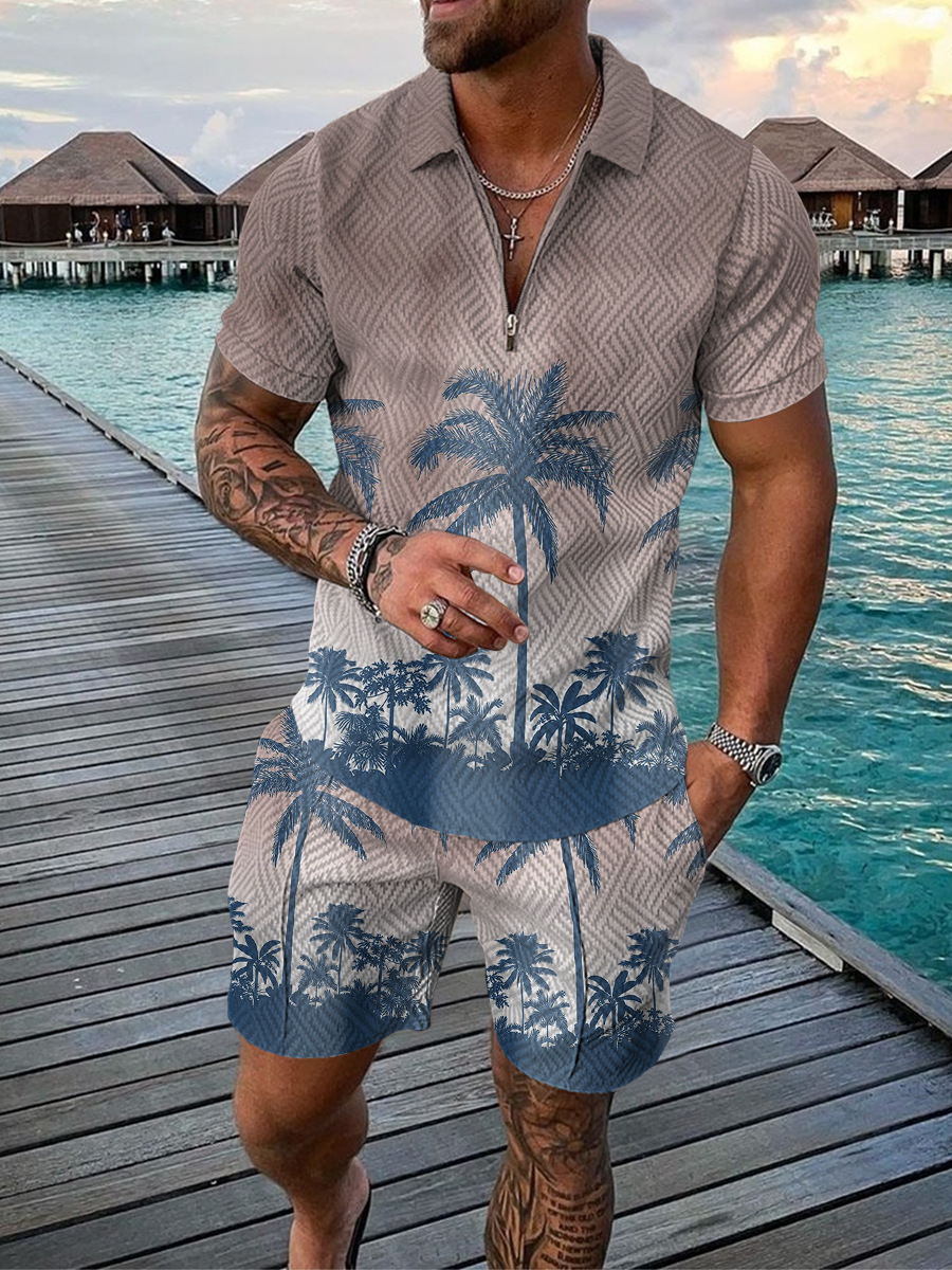 Hawaiian Coconut Tree Print Me - Men'S Fashion Polo ulasan dan harga