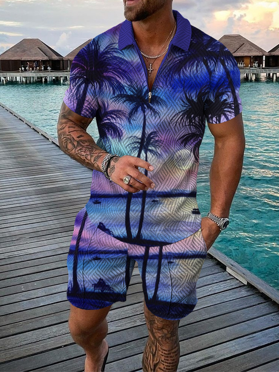Hawaiian Coconut Tree Print Me - Men'S Fashion Polo ulasan dan harga