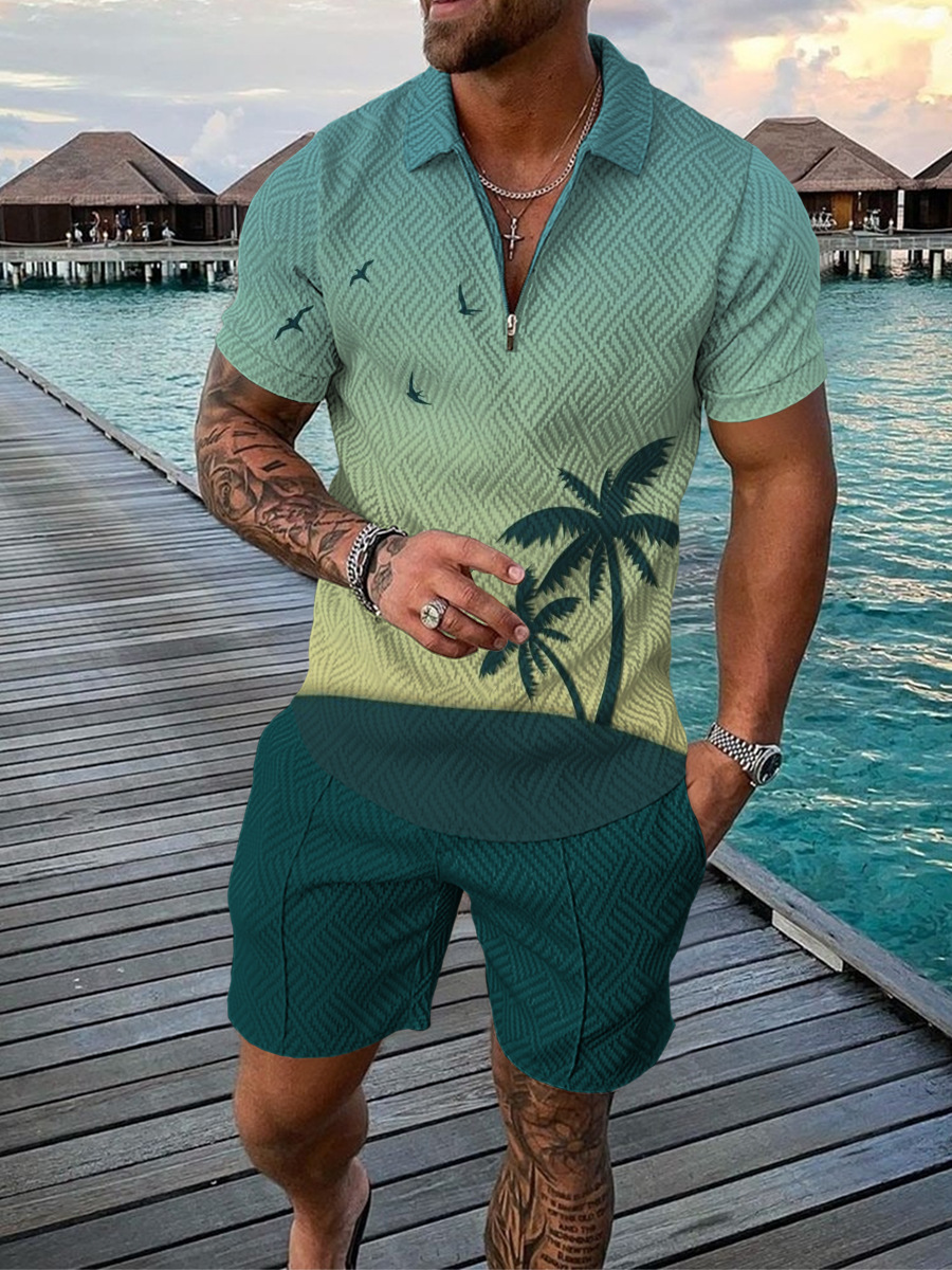 Hawaiian Coconut Tree Print Me - Men'S Fashion Polo ulasan dan harga