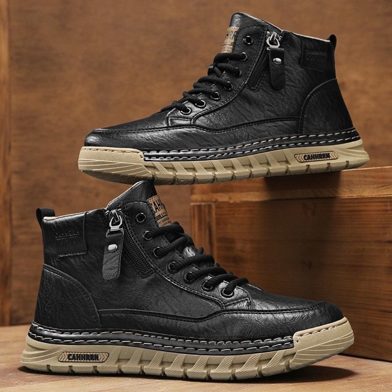 Men Leather High Top Ankle Boo - Fashion Men'S Boots ulasan dan harga