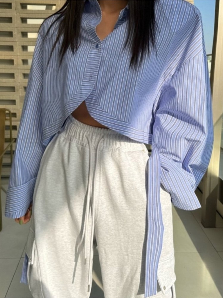 Autumn Striped Shirts Blouses  - Polo Shirt Slim ulasan dan harga
