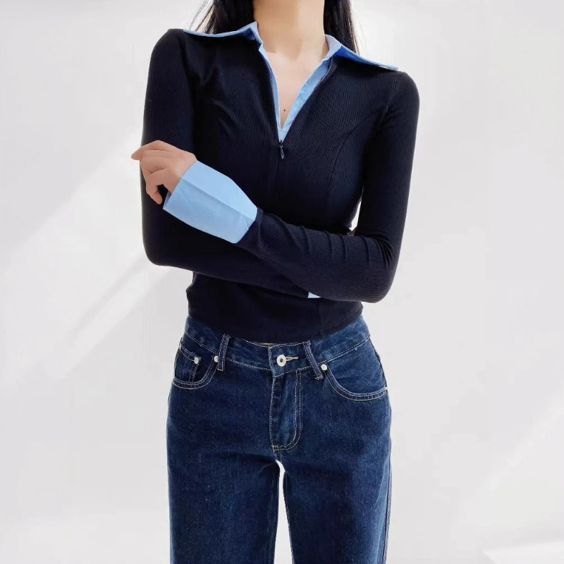 Polo Neck Fake Two Contrast Pa - Polo Shirt Slim ulasan dan harga