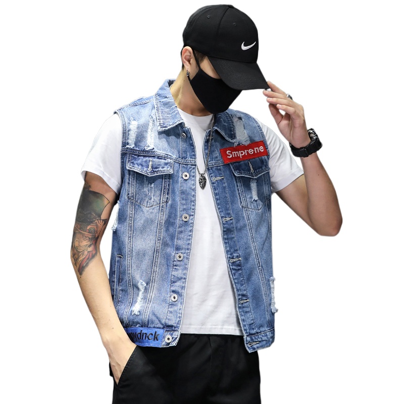 New Fashion Men Blue Denim Ves - Men'S Fashion Vest With Jeans ulasan dan harga