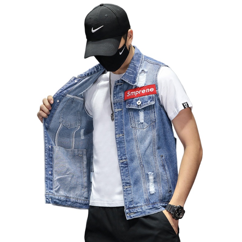 New Fashion Men Blue Denim Ves - Men'S Fashion Vest With Jeans ulasan dan harga
