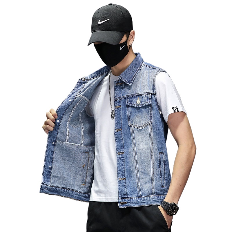 New Fashion Men Blue Denim Ves - Men'S Fashion Vest With Jeans ulasan dan harga