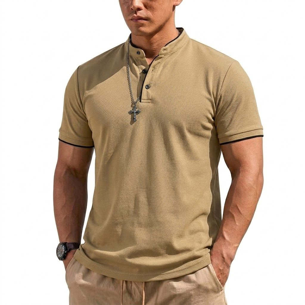 Summer Short Sleeve Henley Shi - Men'S Fashion Polo ulasan dan harga