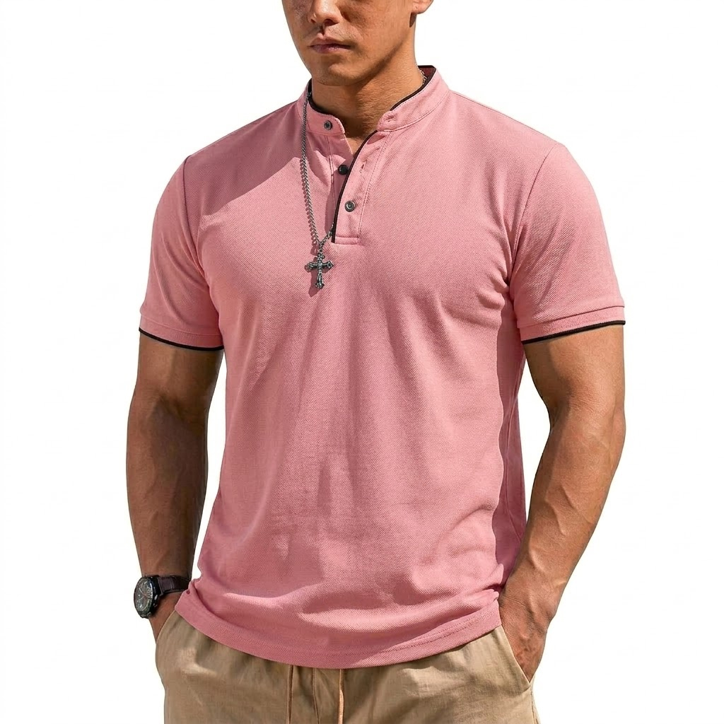 Summer Short Sleeve Henley Shi - Men'S Fashion Polo ulasan dan harga