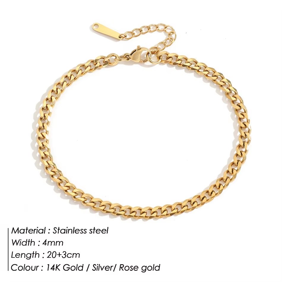 4MM Stainless Steel Simple Cub - Men'S Fashion Gold Chain ulasan dan harga
