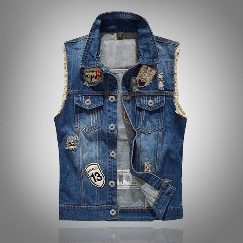 New Fashion Men Blue Casual Ri - Men'S Fashion Vest With Jeans ulasan dan harga