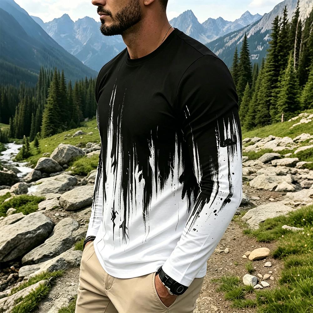Men's Gradient Ink Splash Long - Men'S Fashion T Shirts ulasan dan harga