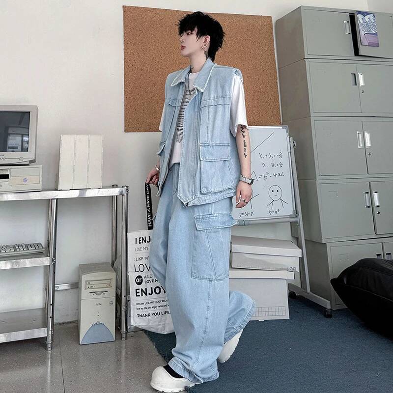LUZHEN 2026 Summer Solid Color - Men'S Fashion Vest With Jeans ulasan dan harga